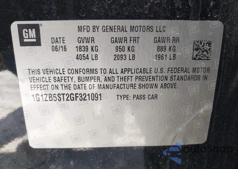 2016 Chevrolet Malibu Ls z USA, uszkodzony, nr VIN 1G1ZB5ST2GF321091